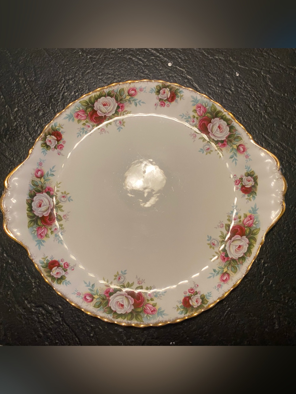 Royal Albert White Serving Platter with Pink Rose Floral Border and Gold Trim